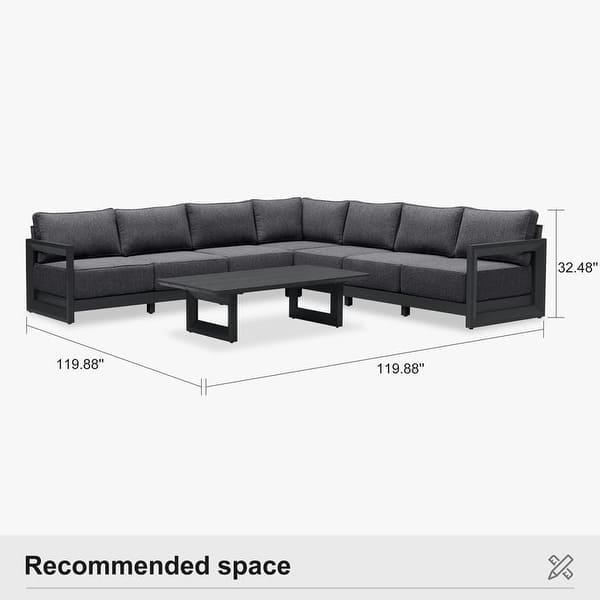 dimension image slide 7 of 32, PURPLE LEAF Caesar Outdoor Couch with 9.6" Thick Cushion and Table for Yard Porch Deck, Grey Outdoor Patio Conversation Sets