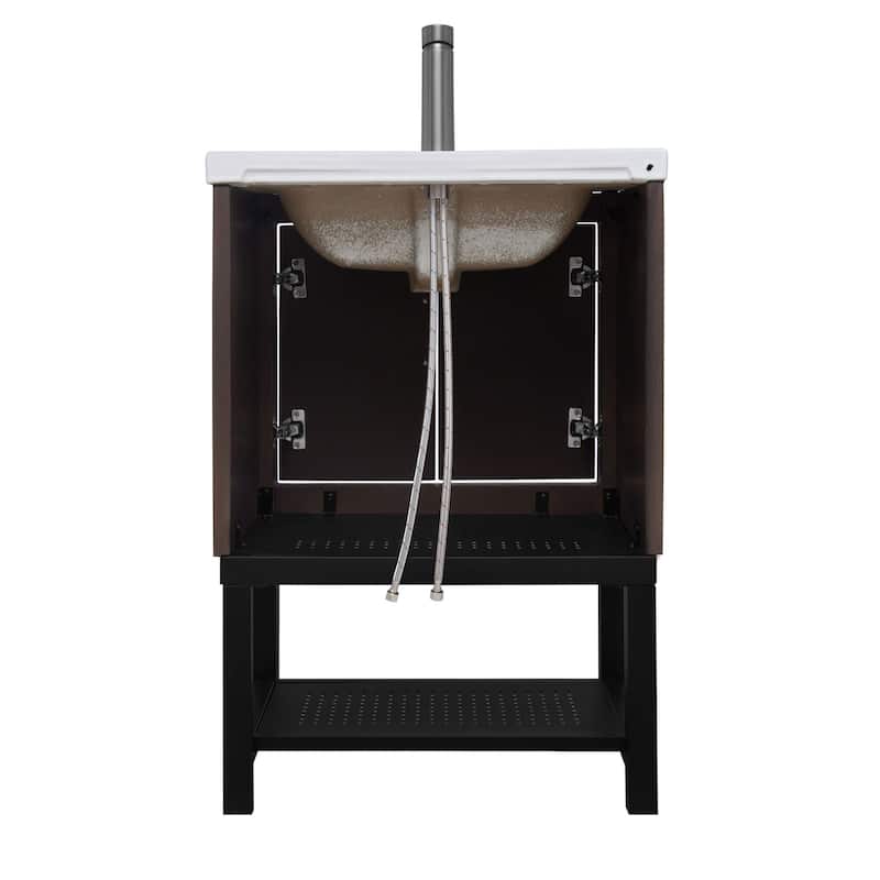 24" Bathroom Vanity with White Ceramic Sink & Hot and Cold Faucet