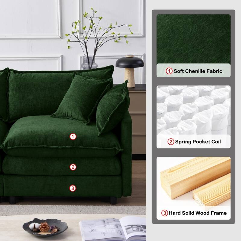 105" Modern L-Shaped Chenille Fabric Sectional Sofa with Ottoman