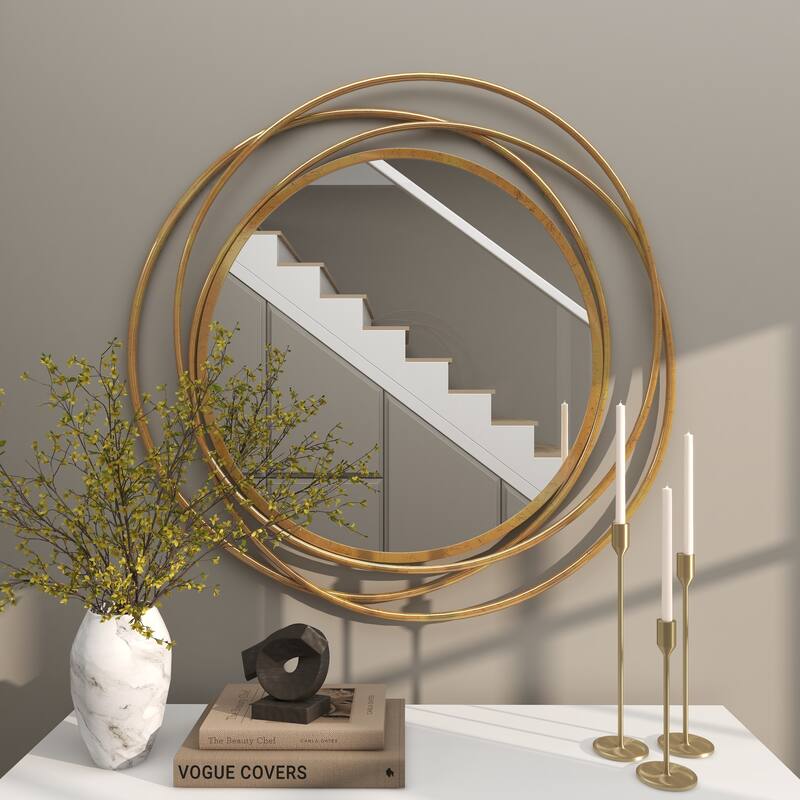 Stylish Metal Wall Mirror with Overlapping Circles and Foiled Finish - Gold or Gray