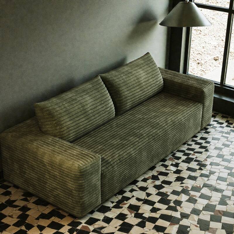 71" Corduroy 3-Seater Sofa, Deep Seat Comfy Couch with Wide Armrests, No-Assembly Soft Fabric Sofa for Living Room