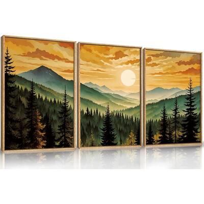 Retro Pine Tree Wall Decor,Nature Foggy Forest Wall Painting