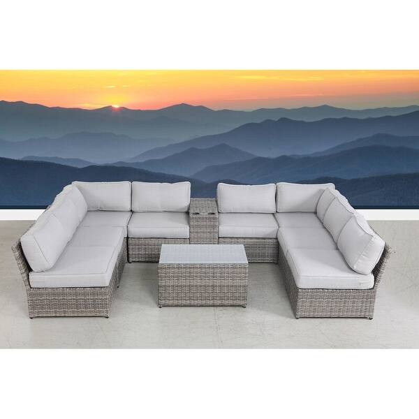 10 Piece Rattan Sectional Seating Group with Cushions Bed Bath