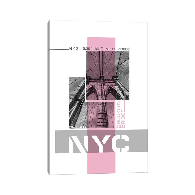 iCanvas "Poster Art NYC Brooklyn Bridge Details - Pink" by Melanie Viola Canvas Print