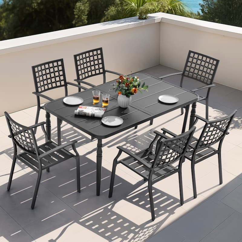 7-Piece Outdoor Dining Set with Umbrella Hole, Stackable Chairs