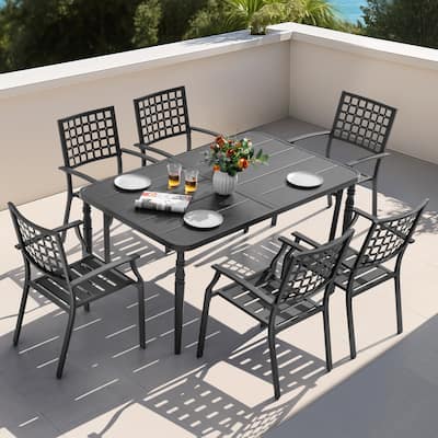 7-Piece Outdoor Dining Set with Umbrella Hole, Stackable Chairs