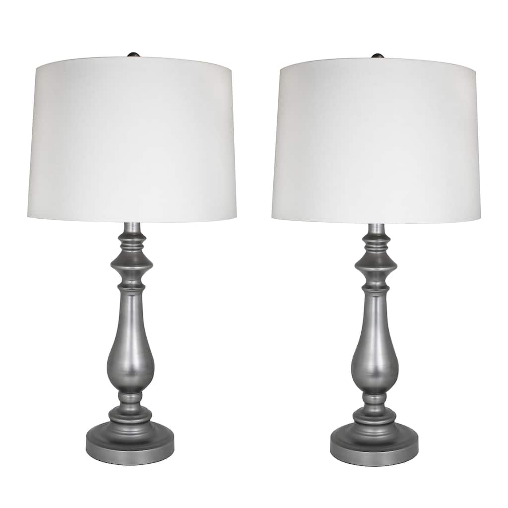 29.5" Brushed Nickel Table Lamp Set w/ Grey Linen Drum Shades