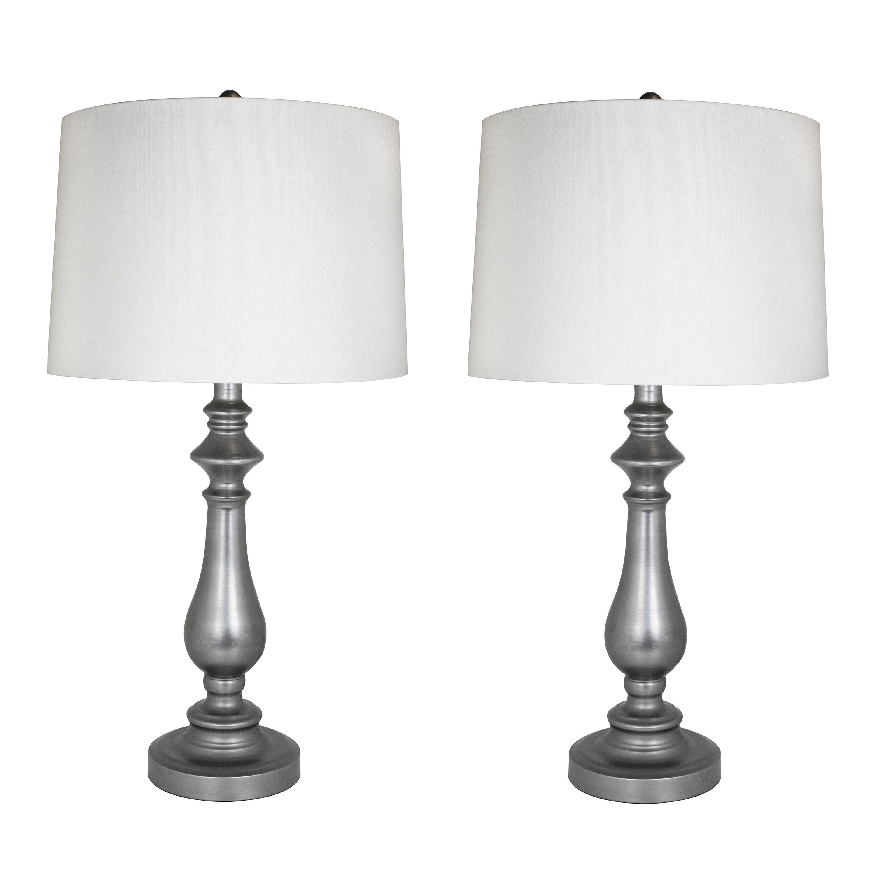29.5" Brushed Nickel Table Lamp Set w/ Grey Linen Drum Shades