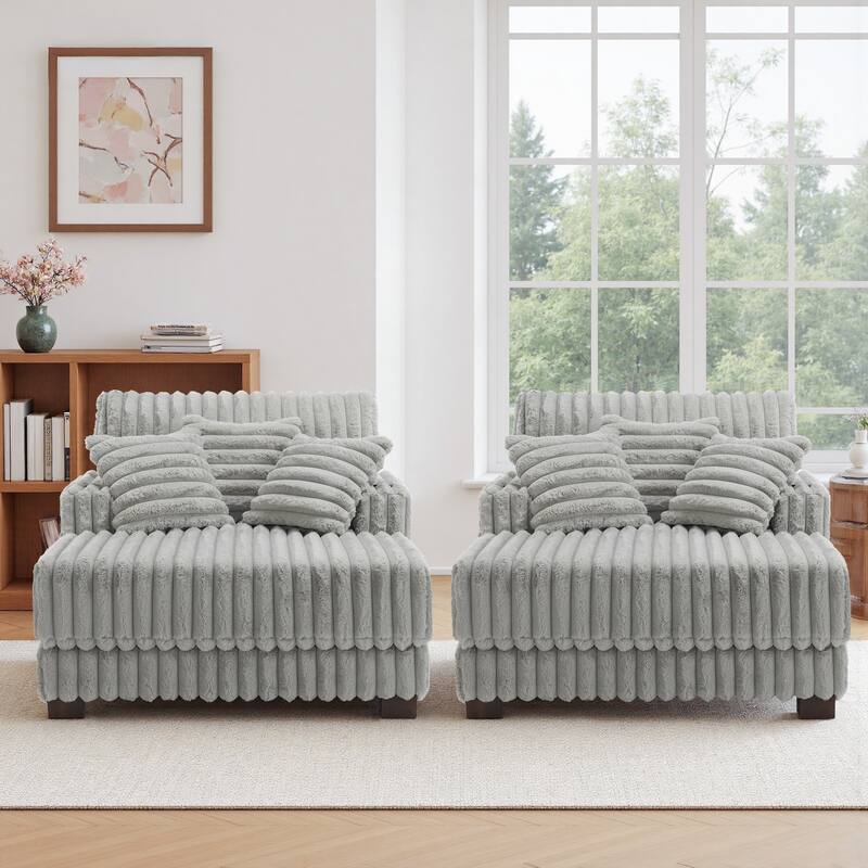 2-Piece Flannel Chaise Lounge Sofa Bed Set with Cup Holder