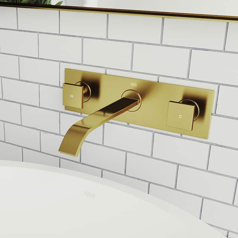 VIGO Titus 3" H 2-Handle Wall Mount Bathroom Faucet - Matte Brushed Gold