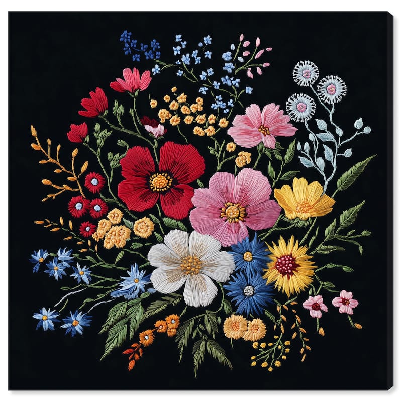 Midnight Wildflower Weave Canvas by Art Remedy, Gallery Wrapped - 24" x 24"