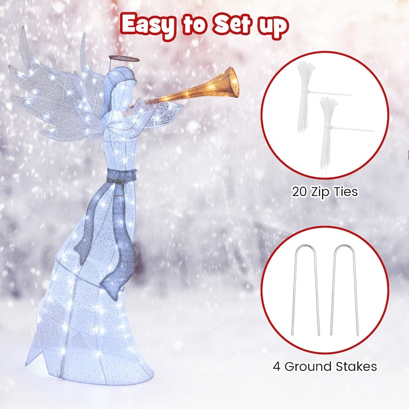 Gymax 5 FT Lighted Trumpeting Angel Light-up Christmas Angel w/ LED - Multi-colors - See Details