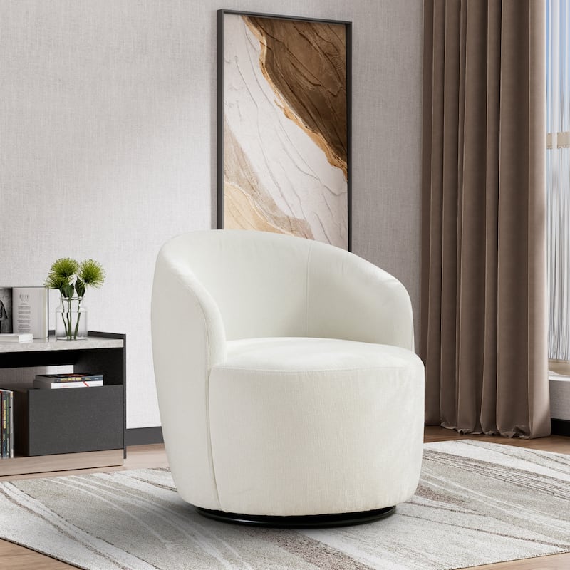 Ouyessir Accent Upholstered Round Velvet 360 Degree Swivel Sofa Chairs - Chenille-White
