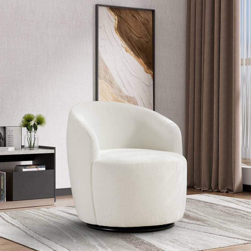 Ouyessir Swivel Barrel Chair Upholstered Armchair (Set of 1) - Chenille-White