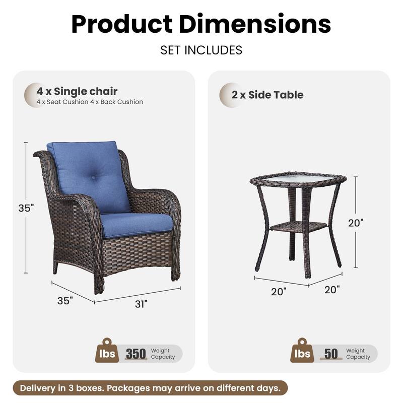 Gymojoy 6-Piece Outdoor Wicker Patio Set - 4 Chairs & 2 Side Tables, All-Weather for Deck, Garden, Pool