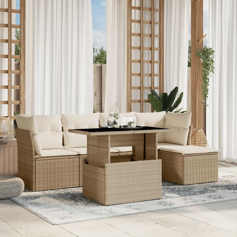 6-Piece Modular Garden Sofa Set - Beige and cream