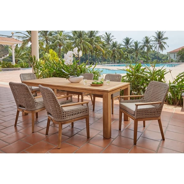 slide 2 of 8, August Sunbrella Patio Dining Set with All Natural 88-inch Rectangular Dining Table 7-Piece Sets