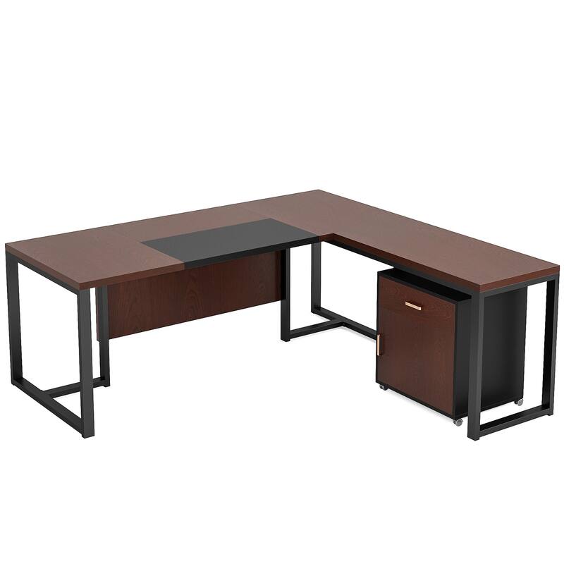 Executive Desk and File Storage Cabinet Set, L-Shaped Computer Desk for Home Office