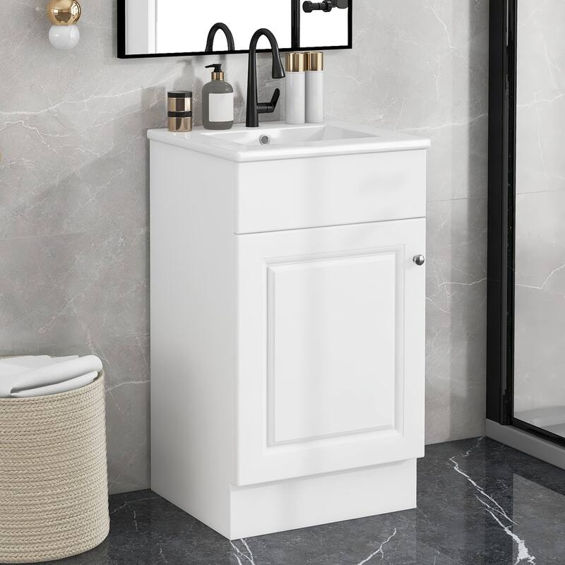 Anmytek 18 Inch White Bathroom Vanity with Sink Door Shelf and Adjustable Shelf