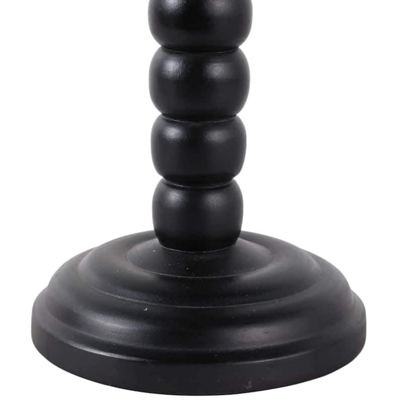 Wood Candle Holder Sculpted Round Base and Turned Detailing Accent