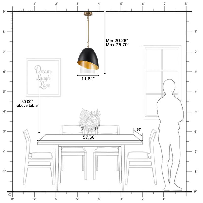 Brushed Gold & Black Egg-Shaped Pendant Light with Clear Glass Shade - Dia.11.81-in