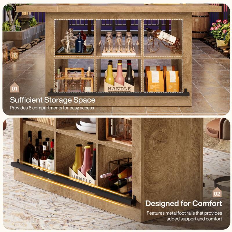 62.6" Rectangular Home Bar Table with 6 Spacious Cubbies