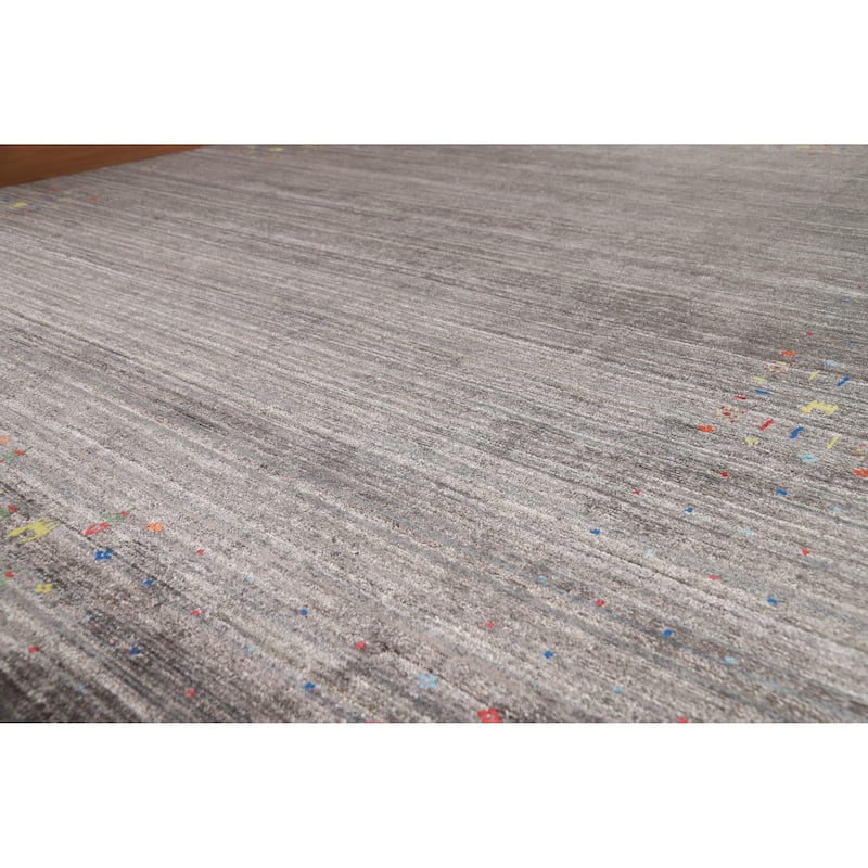 Gray Gabbeh Oriental Area Rug Handmade Silk Carpet - 8'2" x 9'6"