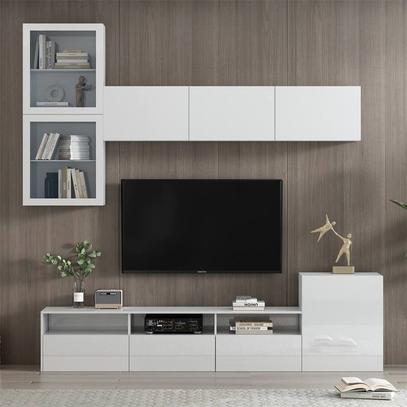High Gloss TV Stand w/Ample Storage Space,MediaConsole，Versatile