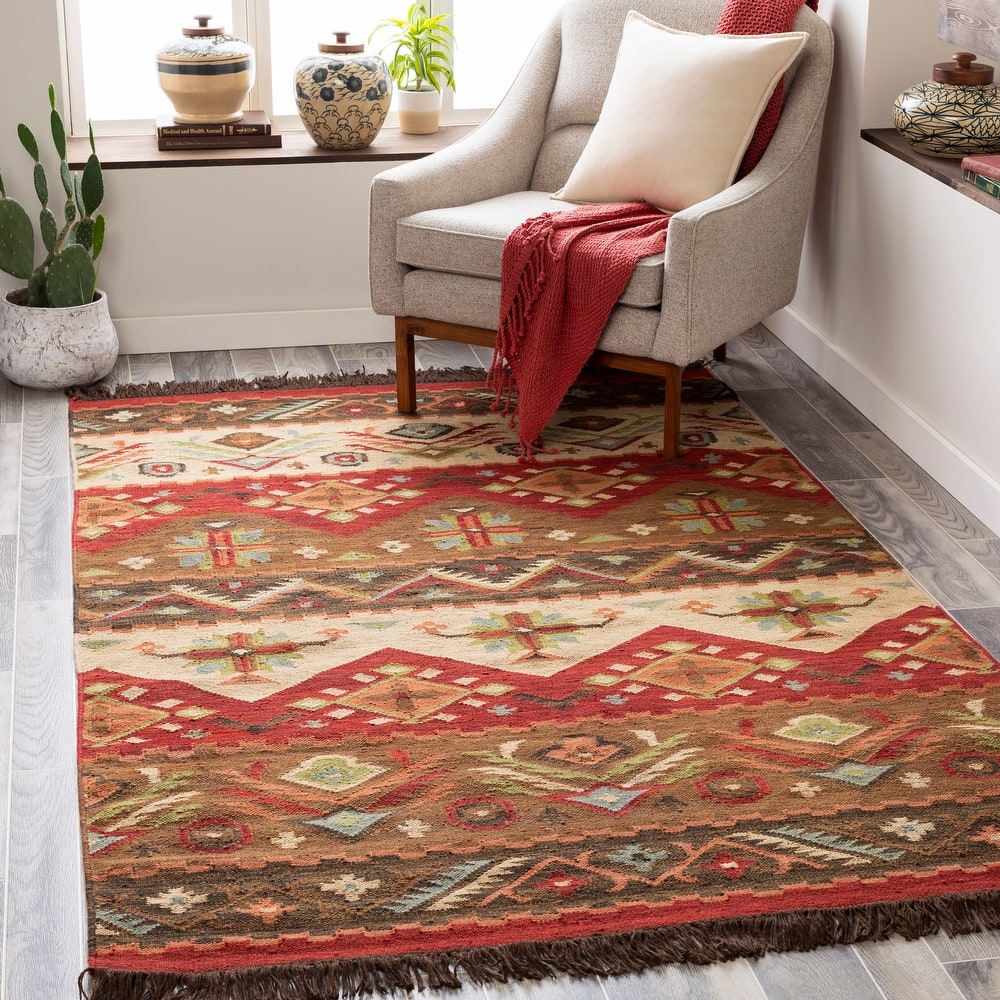 Livabliss Louise Handmade Southwestern Wool Flatweave Area Rug