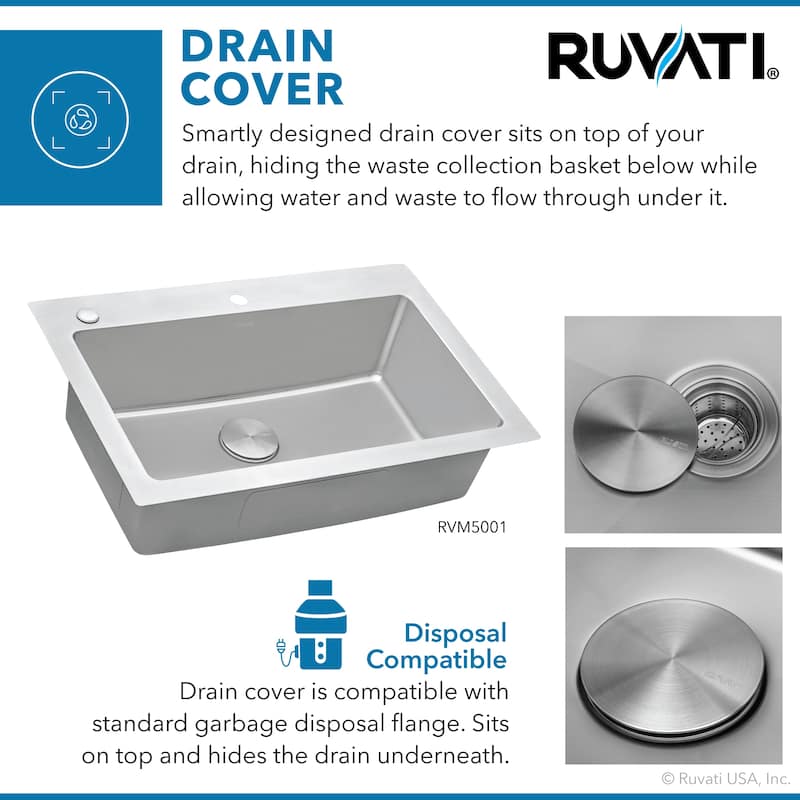 Ruvati 33 x 22 inch Drop-in Topmount Kitchen Sink 16 Gauge Stainless Steel Single Bowl - RVM5001 - 33" x 22"