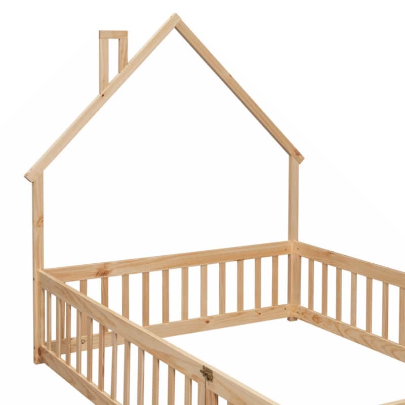 Full House-Shaped Headboard Floor Bed with Fence