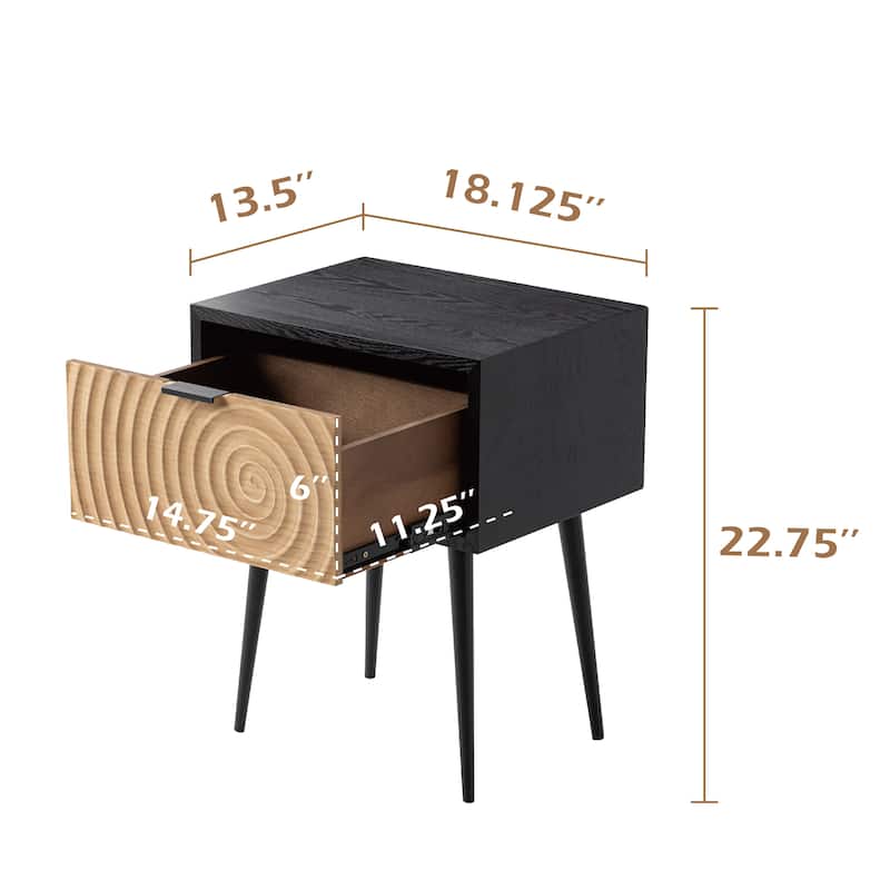 COZAYH Modern Farmhouse Nightstand, Drawer with Handcrafted Wood Ring Motif