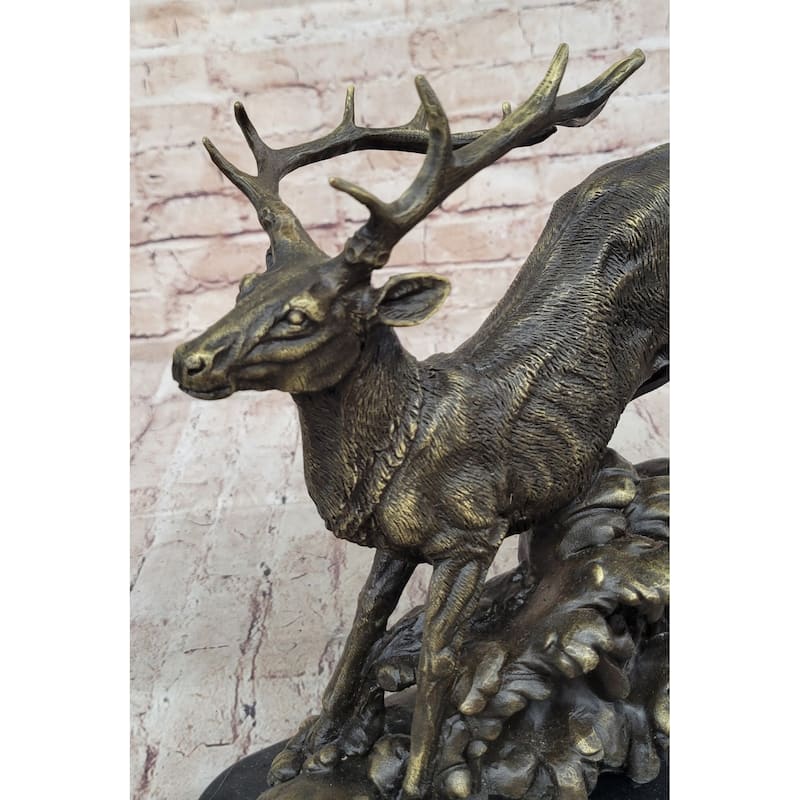 Running Deer Elk Buck Stag Caribou Reindeer Bronze Metal Sculpture Statue 11 Inches X 10 Inches