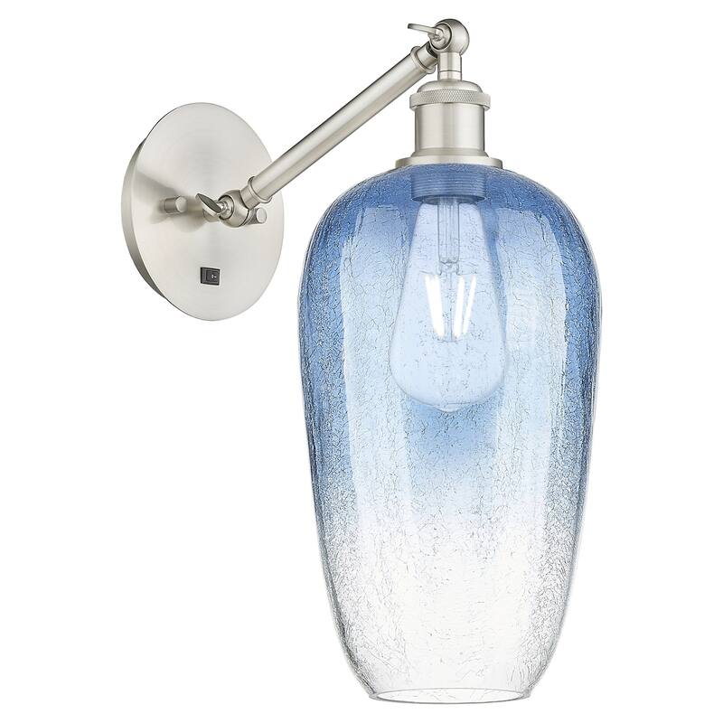 Innovations Lighting 317-1W-15-7 Brookhaven Flute Sconce Brookhaven - Brushed Satin Nickel / Sapphire Blue