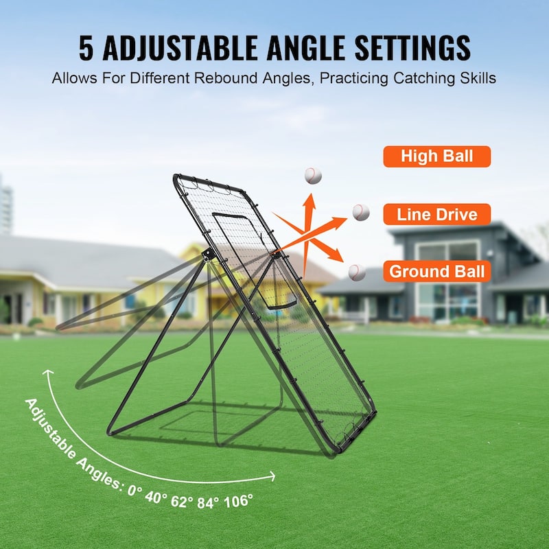 4x6 Feet Black Baseball and Softball Rebounder Net Pitch with Back Adjustable Angles