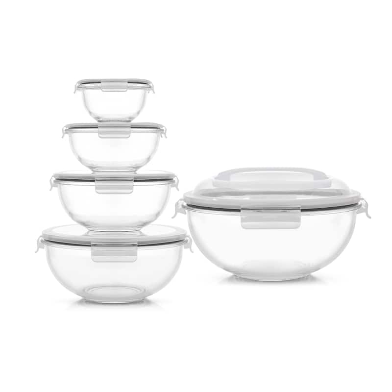 JoyFul Glass Mixing Bowl Set with Airtight Lids - Set of 5 - 6 oz, 16.5 oz , 33.5 oz, 67.5 oz , 118 oz