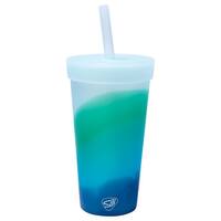 Silipint: Silicone 32oz Straw Tumbler: Sugar Rush - Reusable Unbreakable Cup, Flexible, Hot/Cold, Airtight Lid - Multi