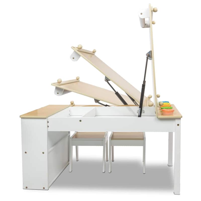 Milliard 2-in-1 Kids Art Table, Easel Table and Chair Set, Toddler Craft and Play Wood Activity Center, Storage Bins, Paper Roll