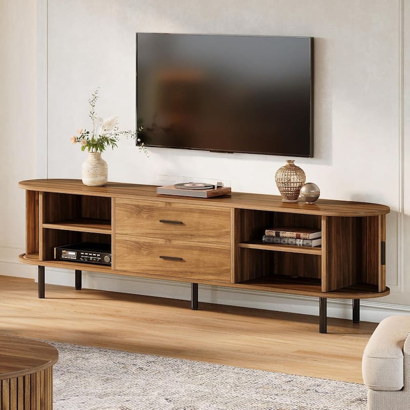 Rossetta 70.87" Mid-Century Modern retro-chic style TV Stand with Vertical Fluted Tambour Sliding Doors, up to 75" TVs