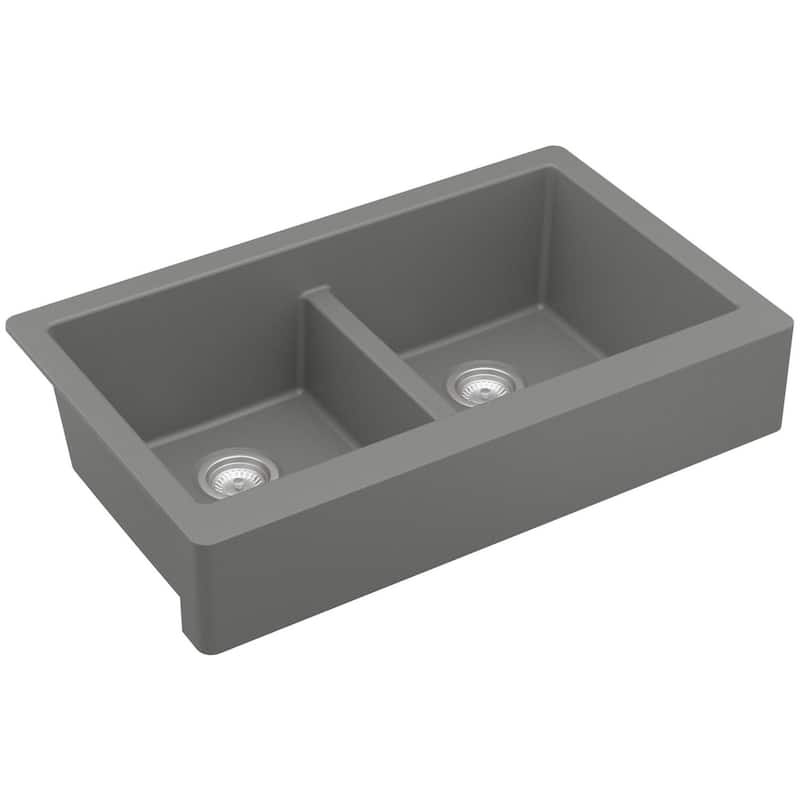 Karran USA QAR-750 Quartz QAR 34" Farmhouse Double Basin Quartz - Grey