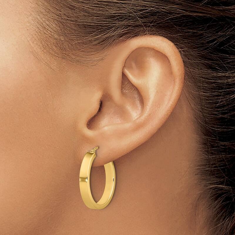 Curata 14k Yellow Gold Polished 25mm Hinged Post Hoop Earrings