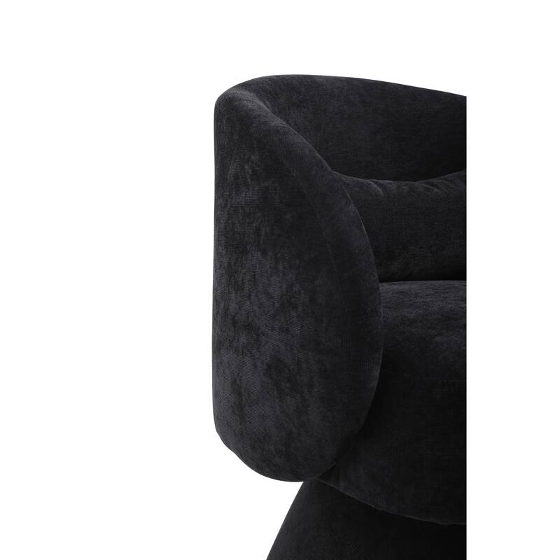 Black Linen Modern 26.4" Upholstered Swivel Round Barrel Chair with Solid Wood Legs