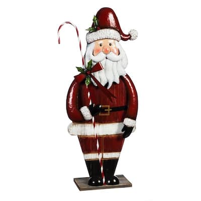 40"H Metal and Wood Santa Statuary - Red Multi - One Size