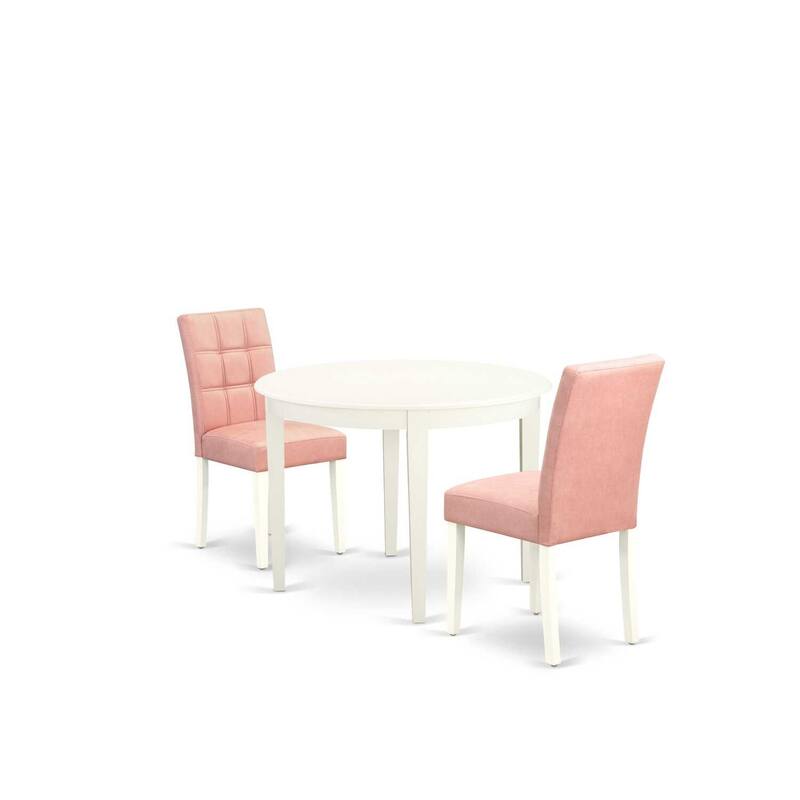 HomeStock 3-Pc Linen White Finish Round Solid Wood Top Dining Table Set - Seats 2