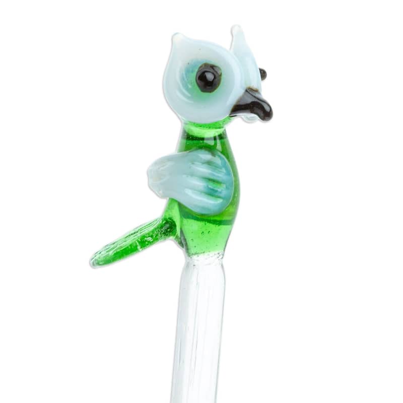 Novica Handmade Cheeky Green Owl Recycled Glass Cocktail Stirrer