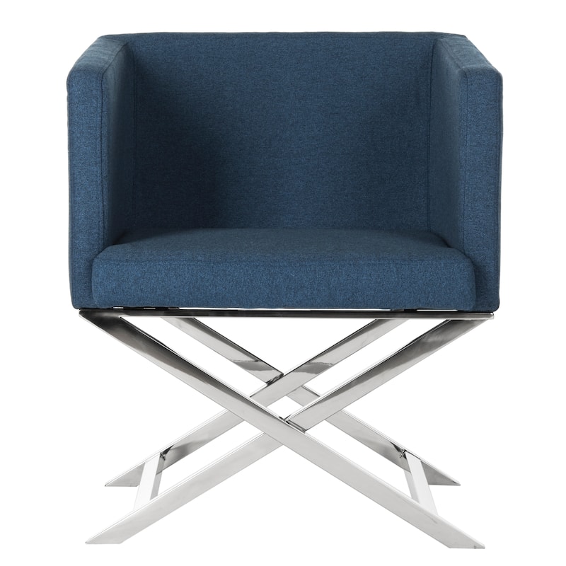 SAFAVIEH Inell Glam Navy/ Chrome Cross Leg Club Chair - 23Wx24Dx29H - Navy/Chrome