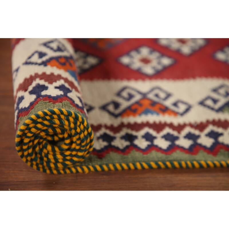 Vegetable Dye Hand-Woven Kilim Qashqai Persian Vintage Runner Rug - 4'5"x 8'11"