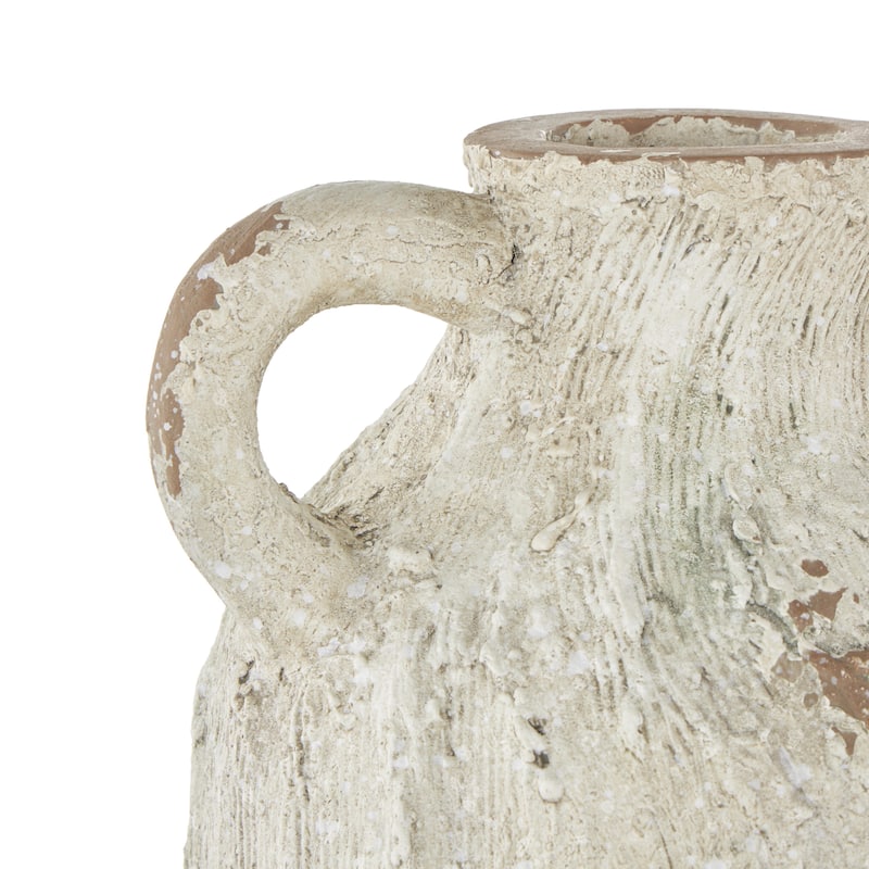 Magnesium Oxide Antique Textured Amphora Decorative Vase with Brown Distressing - Cream - Roche River Decor