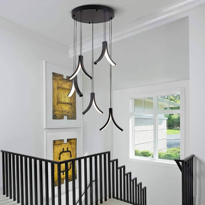 5-Light LED Chandelier Black Chandelier - N/A