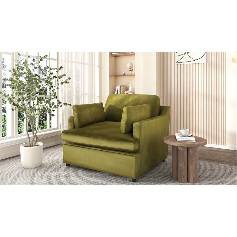 Velvet Single Sofa Chair, Modern Upholstered Accent Chair for Reading, Comfy Living Room Chairs with Pillow